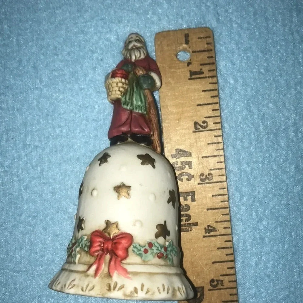 Santa Clause Christmas Bell vintage porcelain collection piece size 2.5 X 5